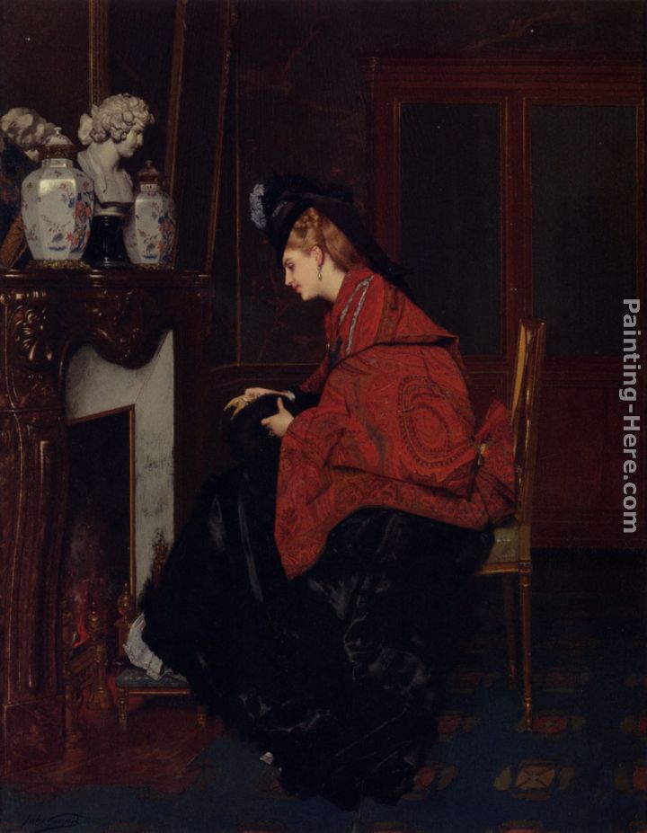 Jules Adolphe Goupil By The Fireplace
